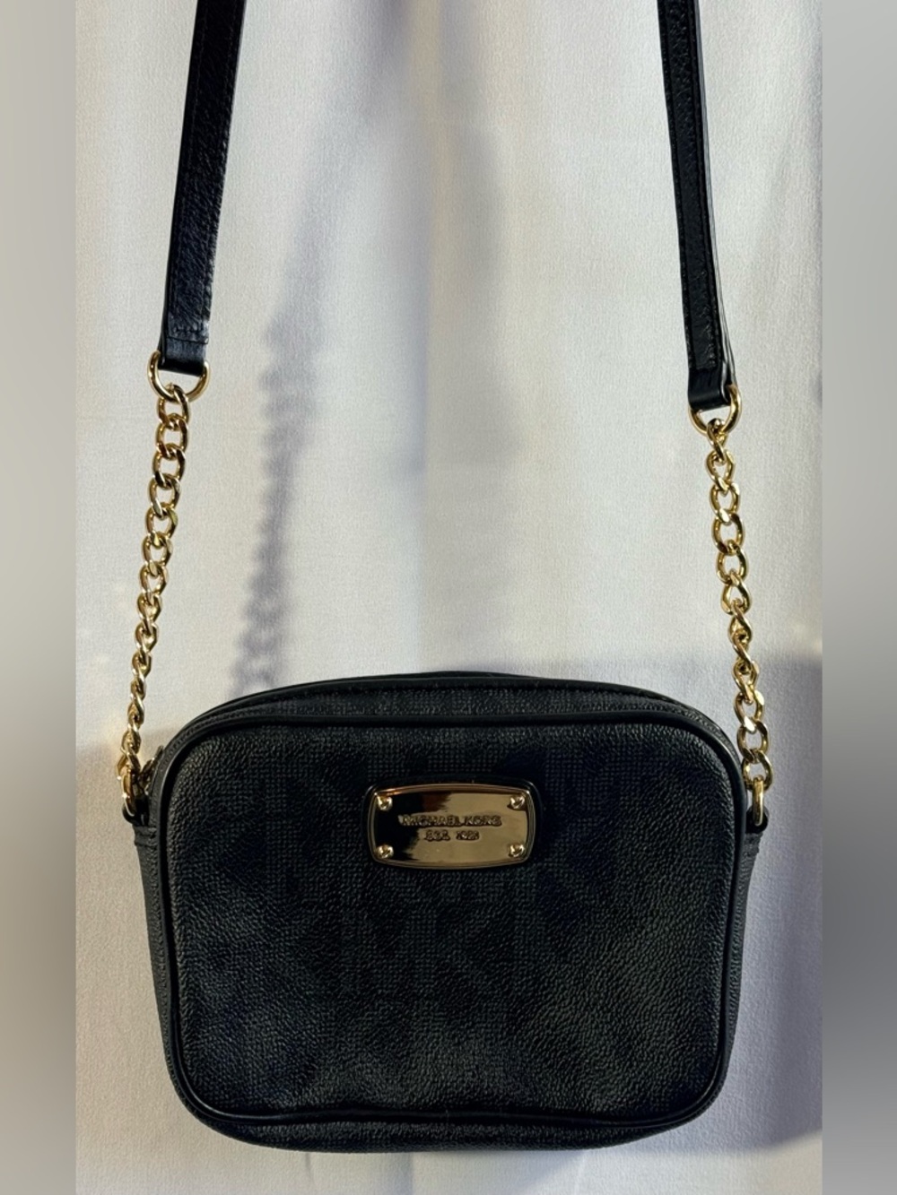 Michael Kors Black Leather Crossbody with Gold Chain Strap